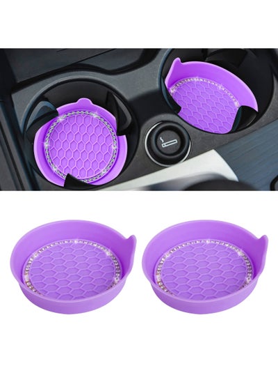 اشتري SYOSI 2 Pcs Cup Coasters, 2.8 Inches Cup Coasters Universal Car Cup Coaster Non-Slip Bling Crystal Rhinestone Coasters for Car Cup Holder (Purple) في الامارات