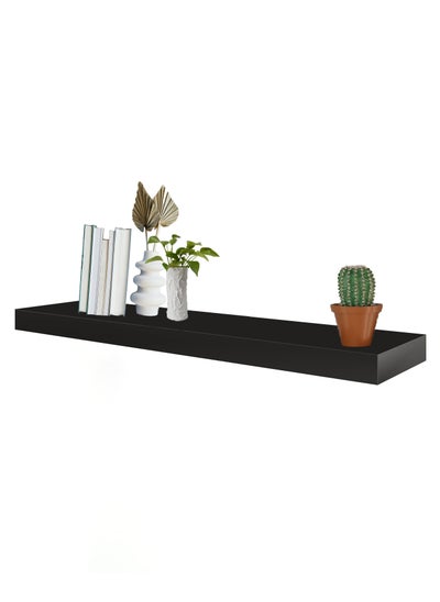 Buy Decorative Floating Wall Mounted Shelves with Stylish Invisible Brackets, Modern Faux Wood Storage with Matte Finish for Bedroom, Living Room, Bathroom, Kitchen Décor, 1 Piece,  Black in Saudi Arabia