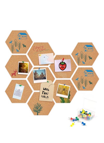 Buy 10Pcs Hexagon Cork Board Self-Adhesive DIY Notice Board Multifunctional Application Message Board with 50Pcs Colorful Pins for DIY Pictures Hanging Office Home Decoration in Saudi Arabia