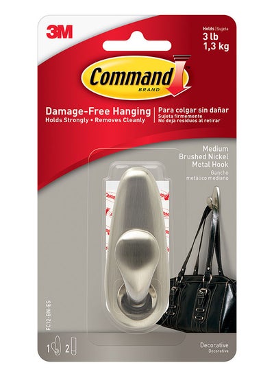 Buy Command FC12-BN-ES Forever Classic Hook, Medium, Holds 1.3 Kg. each hook, Silver color. 1 hook and 2 strips/pack in UAE