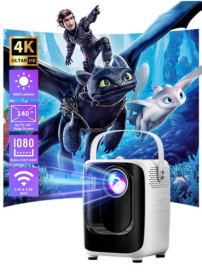 Buy Mini Projector 4K with Bluetooth and Wifi 5G, Native 1080P Outdoor Movie Projector, Auto Focus Home Theater Projector for Phone/TV Stick/PC in Saudi Arabia