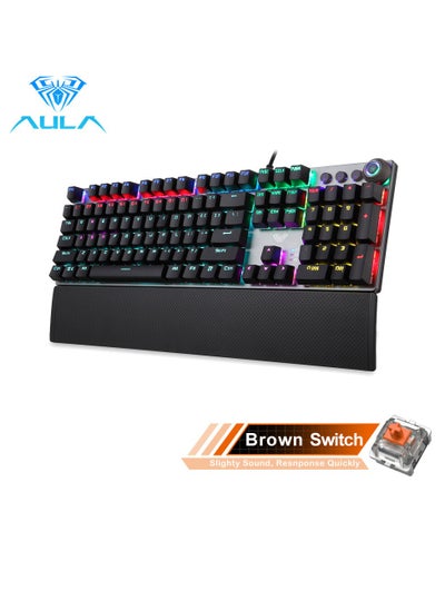 Buy Mechanical Gaming Keyboard NKRO with Wrist Rest RGB Backlit Volume/Lighting Control Knob Fully Programmable 108-Keys Anti-Ghosting Wired Computer Keyboards for Office/Games, Brown Switch in Saudi Arabia