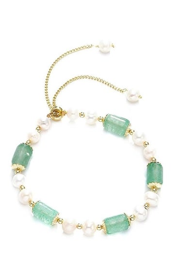 Buy Natural Crystal Bracelet, Healing Crystal Bracelet, Fresh Water Pearl Bracelet with Small Gold Beads, Green Strawberry Pearl Slip Button Hand Jewelry, Lucky Pearl Feng Shui Jade Bracelet for Women in Saudi Arabia