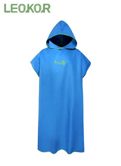 Buy Microfiber Beach Blanket Bath Swim Towel Wetsuit Poncho with Hood Blue in Saudi Arabia