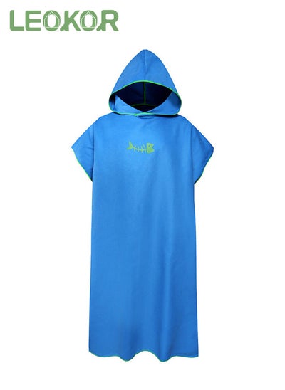 Buy Microfiber Beach Blanket Bath Swim Towel Wetsuit Poncho with Hood Blue in Saudi Arabia