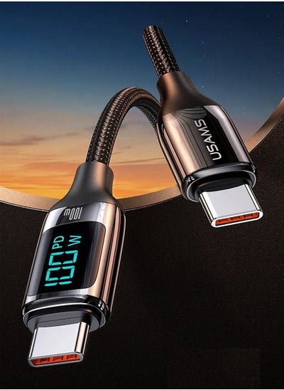 Buy Type-C To Type-C 100W Digital Display PD Fast Charging & Data Cable Zinc Alloy Plug Braided Cord For Iphone/Ipad/Macbook 1.2 Meter in UAE