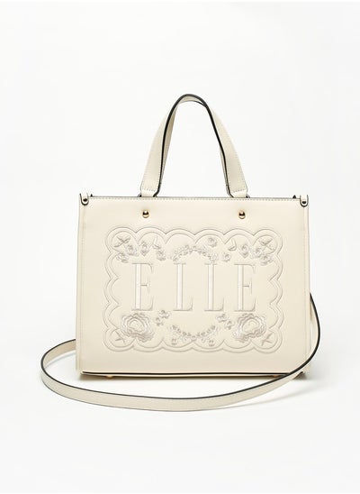 اشتري Women Logo Embroidered Tote Bag with Detachable Strap and Zip Closure في الامارات