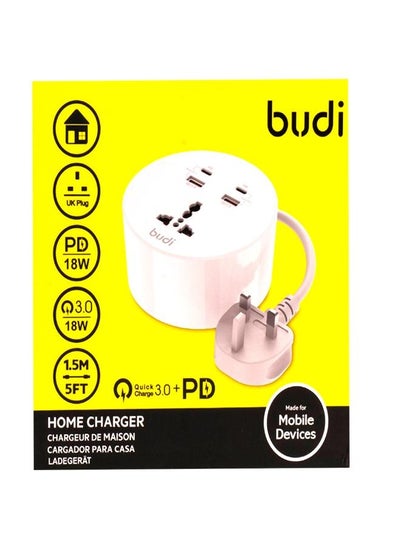 Buy Budi 1.5m Home Charger 18W Quick Charge 3.0+PD M8J308RU-WHT in Saudi Arabia