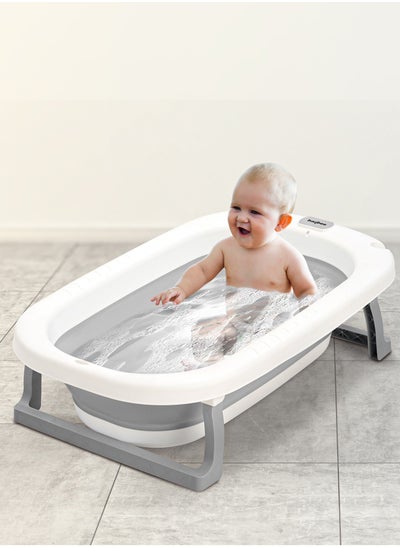 Buy Foldable Baby Bath Tub With Anti-Skid Base, Temperature Sensing Water Plug And Wall Mountable Bathtub For Baby 0-3 Years, Grey in UAE