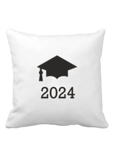 Buy Square pillow with graduation design print, white, size 40x40 cm in Saudi Arabia