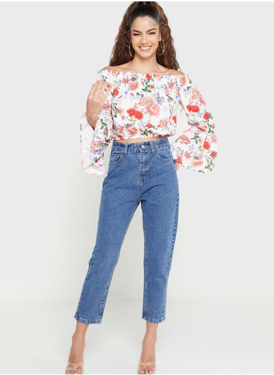 Buy Printed Off-Shoulder Crop Top in Saudi Arabia