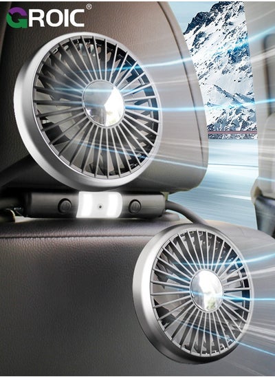 Buy Car Fan for Backseat, Dual Head Hose Car Seat Fan with Led Lights, Portable USB Fan for Car, 3 Speeds and 360 Degree Rotatable Cooling Car Fans for Vehicles RV SUV Truck in UAE