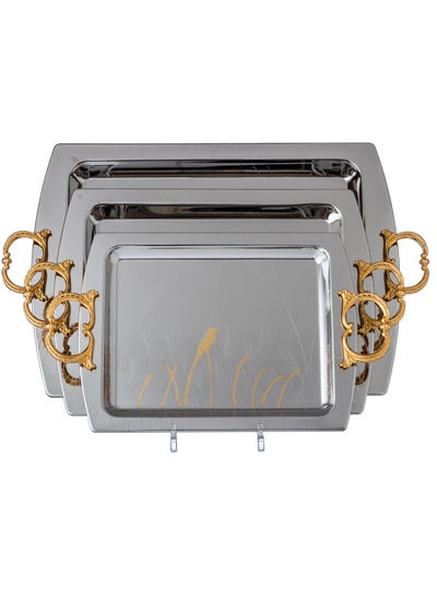 Buy A set of metal trays of three different sizes with a modern design in Saudi Arabia