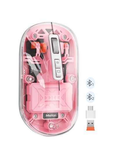 اشتري Wireless Mouse Rechargeable, Multi Device Transparent Bluetooth Mouse, Slim Mouse with USB Receiver, 4 Adjustable DPI Small Mouse Silent Click for PC, Laptop, Notebook, Mac, iPad - Pink في الامارات