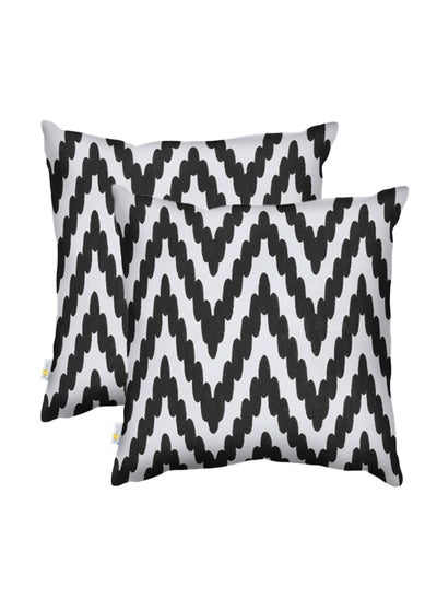 Buy 2 Piece Embroidered Cushion Cover (45X45 Cm) Without Filler Black/White in Saudi Arabia