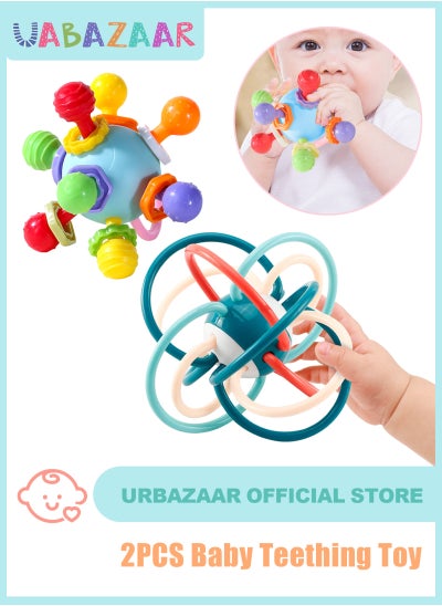 Buy 2Pcs Baby Teething Toys, Teething Toys for 0 3 6 9 12 Months Boys Girls, Newborn Baby Toys, Baby Rattles Toys, Sensory Chew Toys, 1 Year Old Baby Shower Gifts in UAE