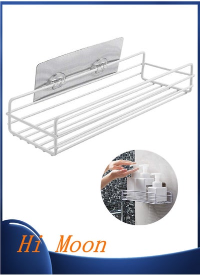 Buy Bathroom Kitchen Organizer Bath Shelf Metal Adhesive Wall Mount Storage Rack，White in UAE