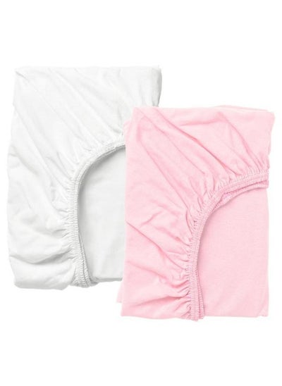 Buy Fitted Sheet For Cot White/Pink 60X120 Cm in Saudi Arabia