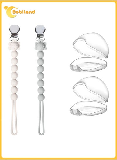 Buy One Piece Design Pacifier Clip Holder, With Clear Pacifier Box, Pacifier Clip for Baby Boys and Girls, Shower, Newborn Gift (White/grey) in Saudi Arabia