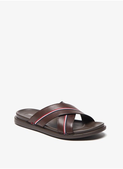 اشتري Textured Cross Strap Slip On Arabic Sandals with Tape Detail في الامارات