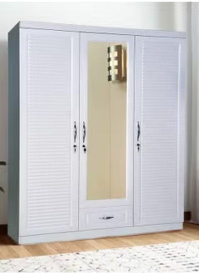 Buy 3 Door Wooden Wardrobe Cabinet Cupboard Engineered Wood Perfect Modern Stylish Heavy Duty Color White in UAE