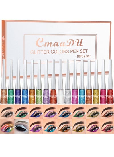 Buy Glitter Colors Pen Set Metallic Shimmer Eyeshadow Eyebrow Liquid Long Lasting Waterproof Face Lips Art for Party Festival Makeup 16 Colors Set in Saudi Arabia