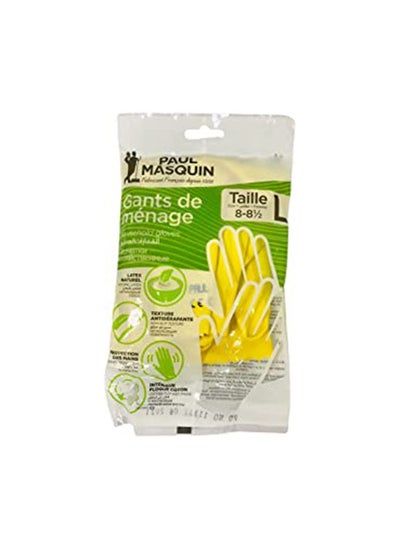 Buy Paul Masquin Reinforced Household Gloves, 100% Latex, Pure Cotton Flocking, Large Size in UAE