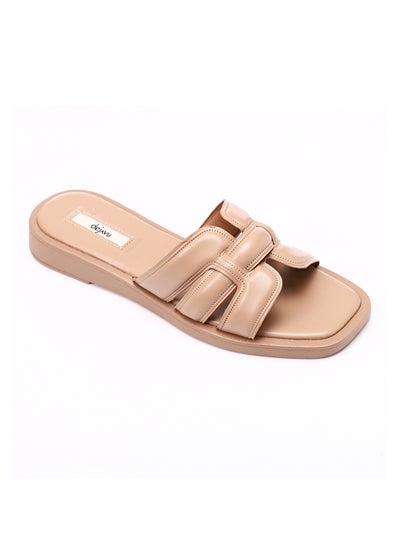 Buy Simple &Amp; Plain Leather Slip On Flat Slippers in Egypt