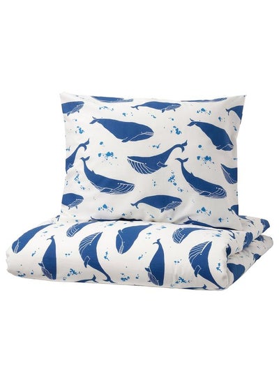 اشتري Duvet Cover And Pillowcase Whale Pattern Blue White 150X200 50X80 Cm في السعودية