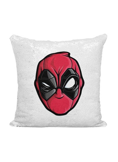 Buy Dead Pool Face Mask Printed Sequined Throw Pillow Silver/White/Red 16x16inch in UAE