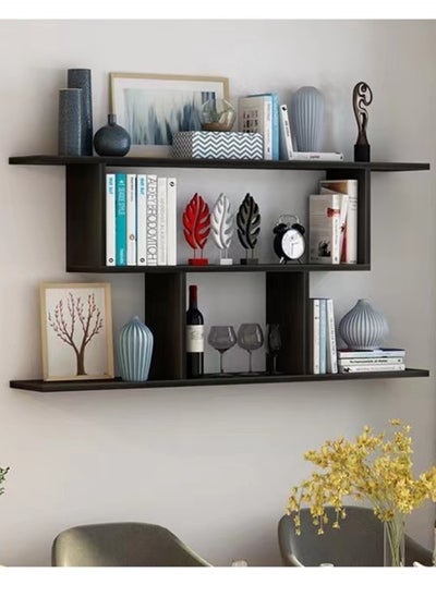 Buy 3-Tier Desktop Bookcase Wall-Mounted Display Shelf Storage Rack Black 80x15 Centimeter in UAE