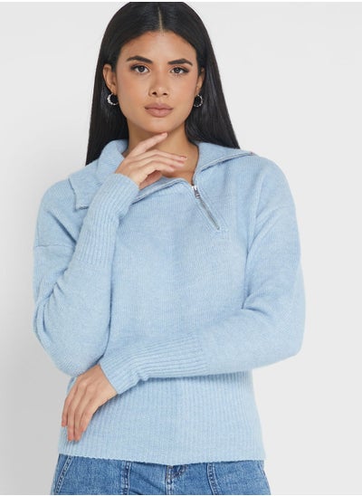 Buy High Neck Zip Detail Sweater in Saudi Arabia