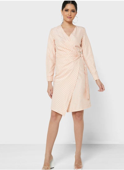 Buy Checkered Wrap Detail Dress in Saudi Arabia