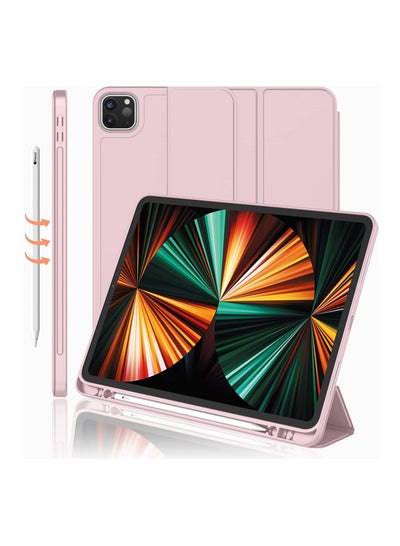 Buy New iPad Pro 12.9 Case 2021(5th Gen) with Pencil Holder [Support iPad 2nd Pencil Charging/Pair],Trifold Stand Smart Case with Soft TPU Back,Auto Wake/Sleep(New Pink) in Egypt