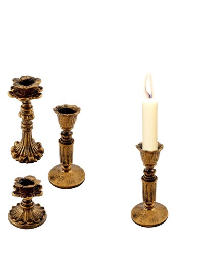 اشتري Vintage Candlestick Holders for Taper Taper Candle Holder Resin Candle Holder Retro Antique Bronze Candle Holder for Wedding Party Anniversary Table Fireplace Home Decoration 3 Pieces في السعودية