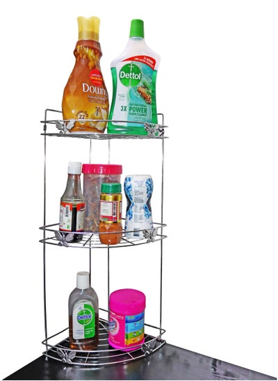 Buy 3-Tier Bathroom Or Kitchen 2in1 Wall Mounted Hanging Or Countertop Triangle Shape Corner Shelf Shower Caddy Storage Holder Towel Rack Shelves Over The Toilet Organizer Stainless Steel Toiletries in UAE