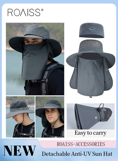 Buy Detachable Wide Brim Fishing Hat with Shawl and Face Mask UPF 50+ Anti-UV Soft Foldable Breathable Sun Hat for Men & Women Adjustable Size Hiking Climbing Outdoor Hat in Saudi Arabia