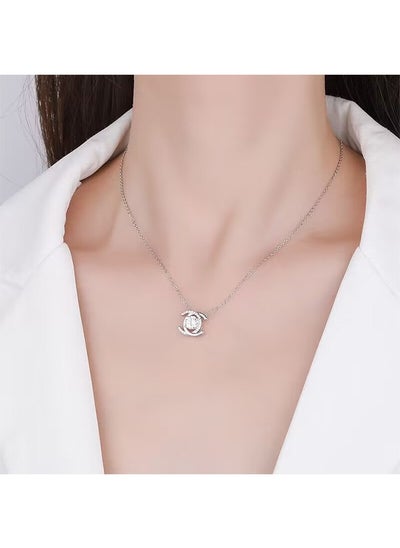 اشتري Moissanite Fashion Pendant Necklace, 925 Sterling Silver Double C Letter Pendant Women's Valentine's Day Gift Jewelry with Exquisite Jewelry Box,Women's Clavicle Chain Zircon Simple Versatile Necklace في الامارات