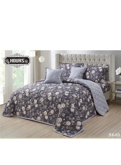 Buy Comforter set, bedspread, 6 pieces, two-piece summer floral print, double-sided microfiber, SX-03 in Saudi Arabia