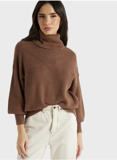 Buy Turtle Neck Puff Sleeve Sweater in UAE