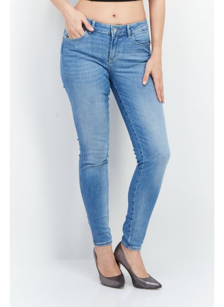 Buy Women Skinny Fit Mid Waist Stretchable Denim Jean, Blue in UAE