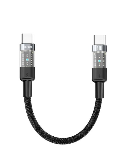 Buy Porodo Braided 60W PD C to C Fast Charging Cable with Transparent Head 35cm - Black in UAE