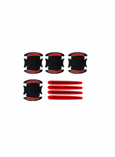 Buy Car Door Cup Handle Paint Scratch Protector Sticker 3D Carbon Fiber Universal Auto Door Handle Scratch Protection Cover Guard Film Car Door Handle Safety Reflective Strips (Red) in UAE