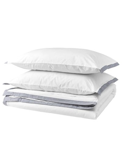 Buy Duvet cover and 2 pillowcases, white/blue, 240x220/50x80 cm in Saudi Arabia