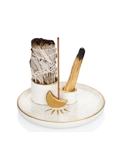 Buy Palo Santo Sticks Holder, Ceramic Smudge Tray, Multi-Purpose Incense Burner Candle Holder, Elegant Incense Burner Holder, Effortless to Clean Sage Holder Ash Catcher Tray for Meditation Yoga Room in Saudi Arabia