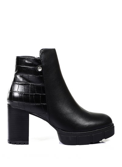 Buy Double Patterned Heeled Chunky Boots - Black in Egypt