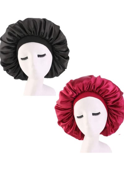 Buy 2-Piece Satin Silk Bonnet Sleep Cap Jumbo Day and Night Salon Bonnet in UAE