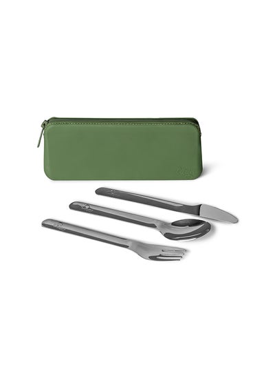 Buy 2023 Stainless Steel Cutlery With Pouch Green in UAE