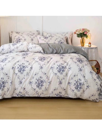 Buy 6 Piece Floral Printed King Size Soft Material Duvet bedding Set For Every Day Use includes 1 Comforter Cover, 1 Fitted Bedsheet, 4 Pillowcases in UAE