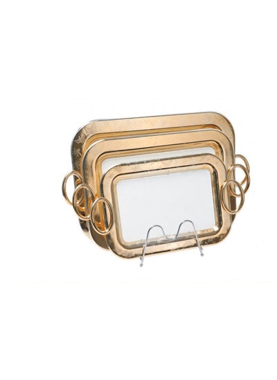 Buy 3-Pcs Serving Tray Set White and Gold in Saudi Arabia